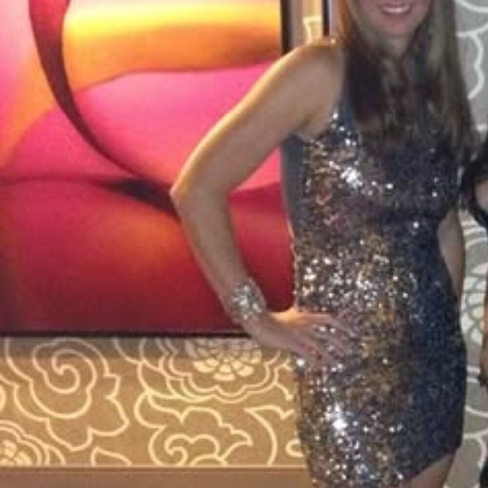 Fredericks of Hollywood Silver sequin criss cross back dress size Med - Picture 15 of 15